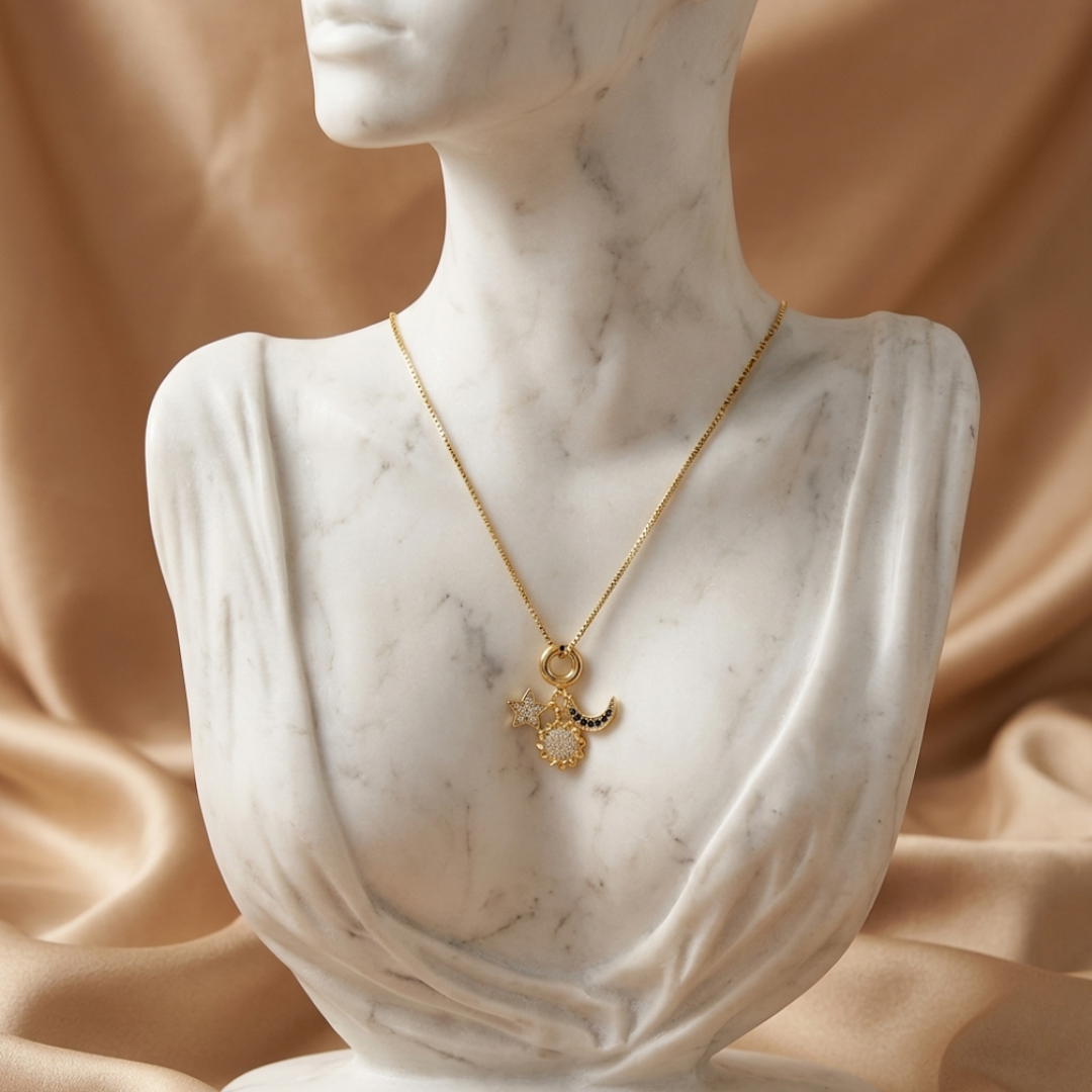 Celestia Sun Moon Star Charm Necklace