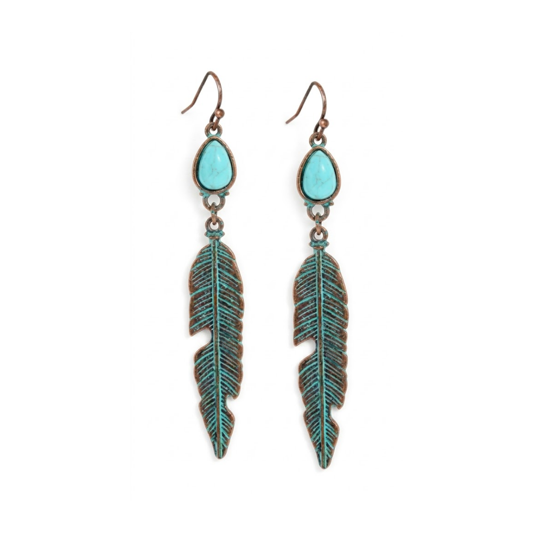 Turquoise Feather Drop Earrings