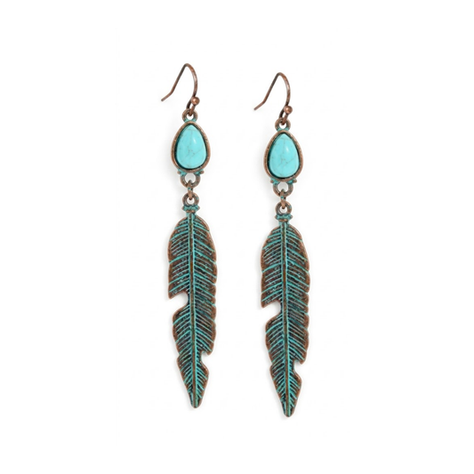 Turquoise Feather Drop Earrings