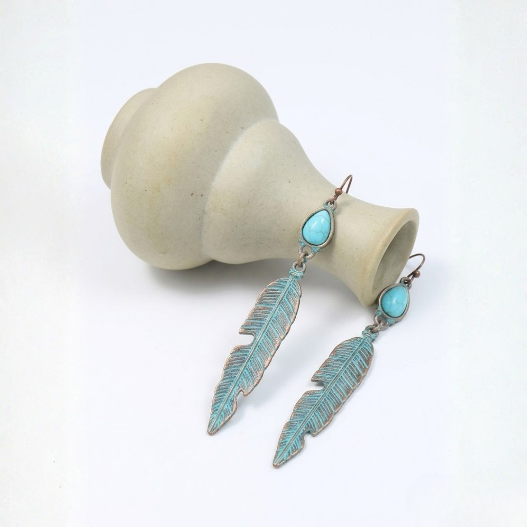 Turquoise Feather Drop Earrings
