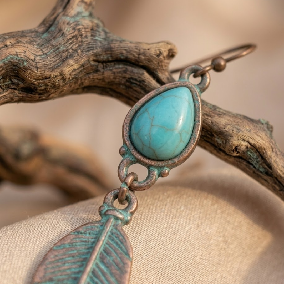 Turquoise Feather Drop Earrings