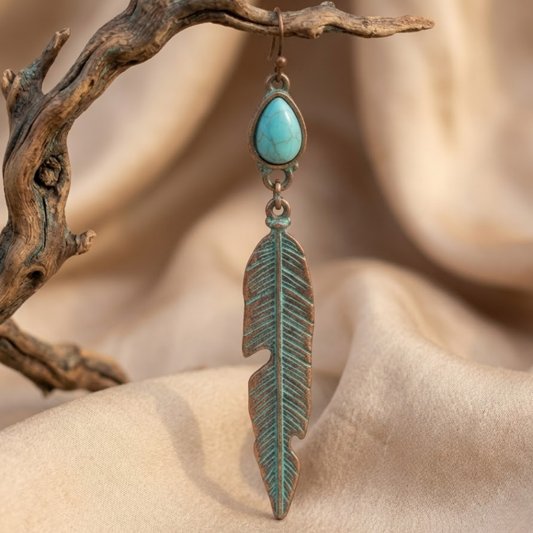 Turquoise Feather Drop Earrings