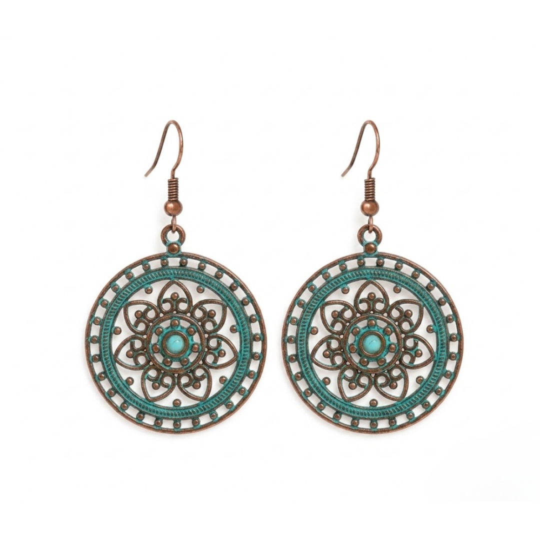 Solstice Verdigris Mandala Drop Earrings