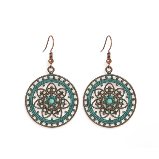 Solstice Verdigris Mandala Drop Earrings