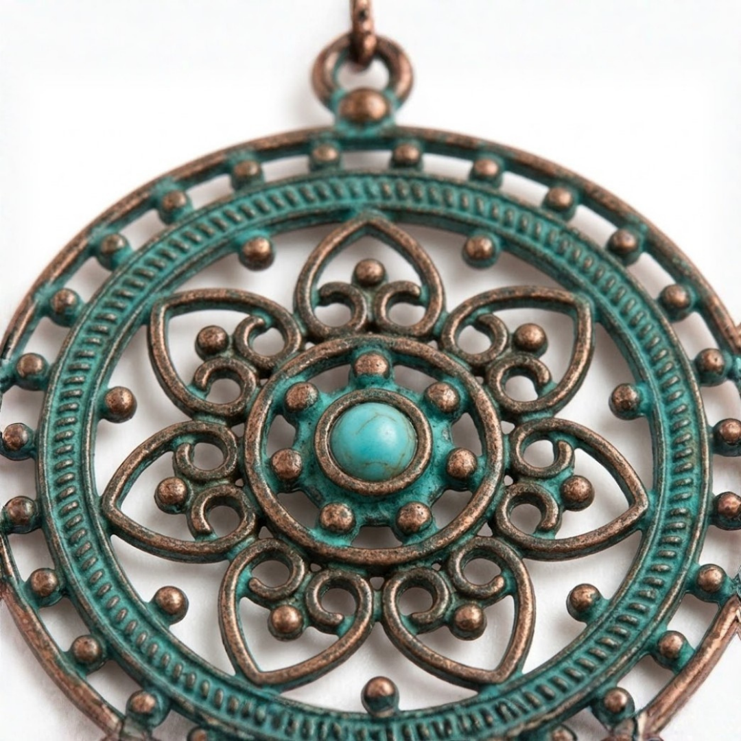 Solstice Verdigris Mandala Drop Earrings