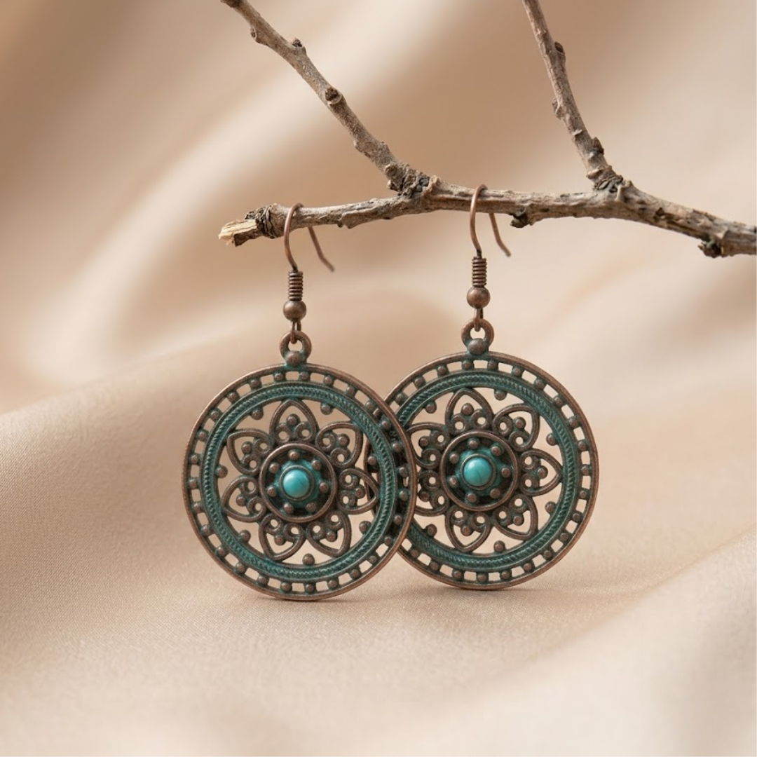 Solstice Verdigris Mandala Drop Earrings