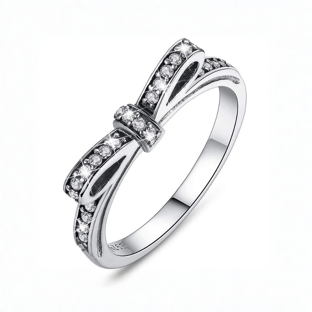 Crystal Bow Sterling Silver Ring