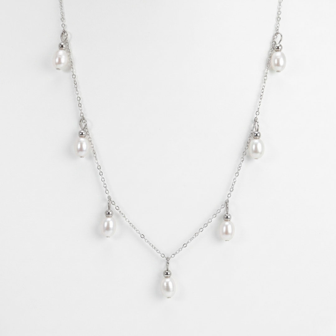 Perle Silver Floating Pearl Drop Necklace