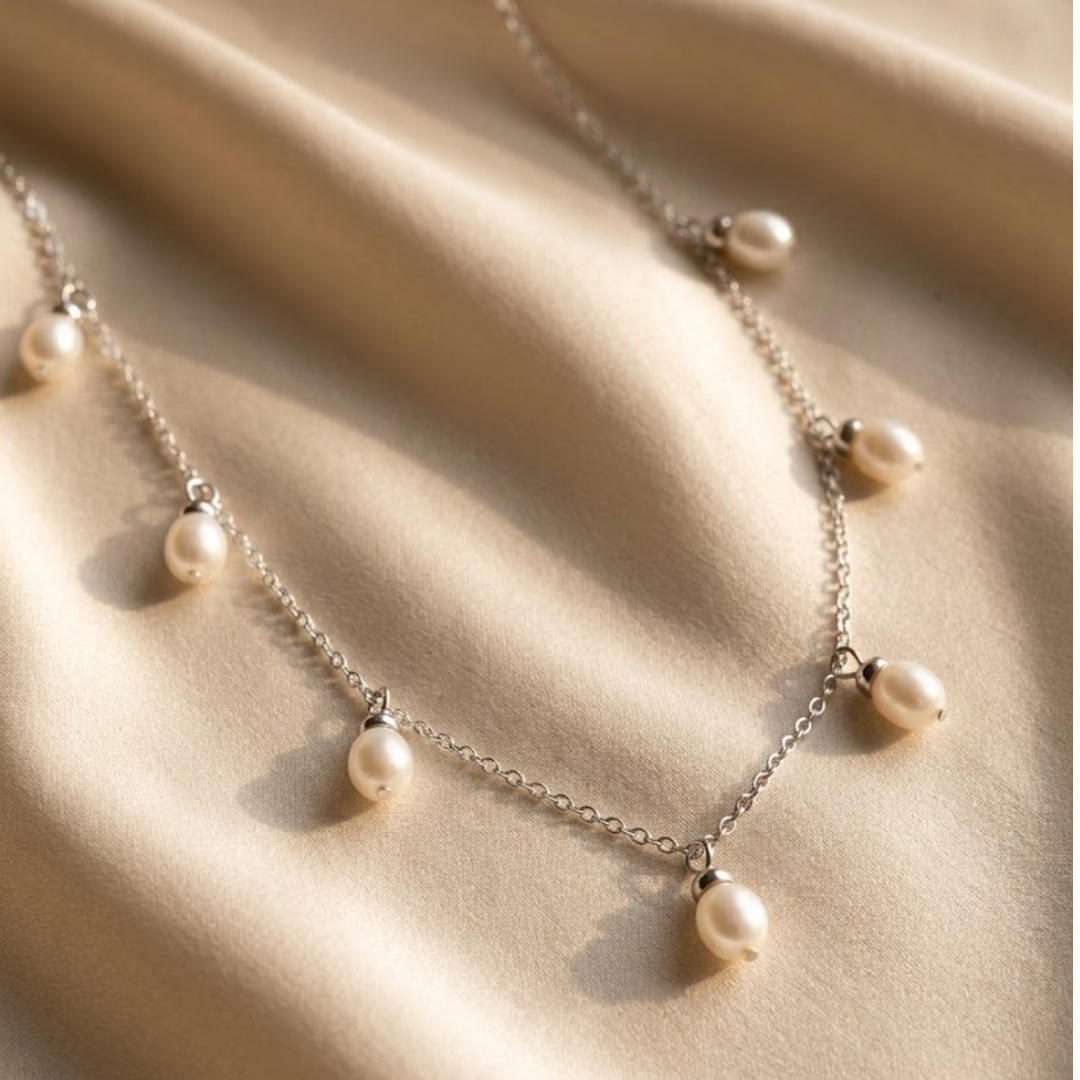 Perle Silver Floating Pearl Drop Necklace