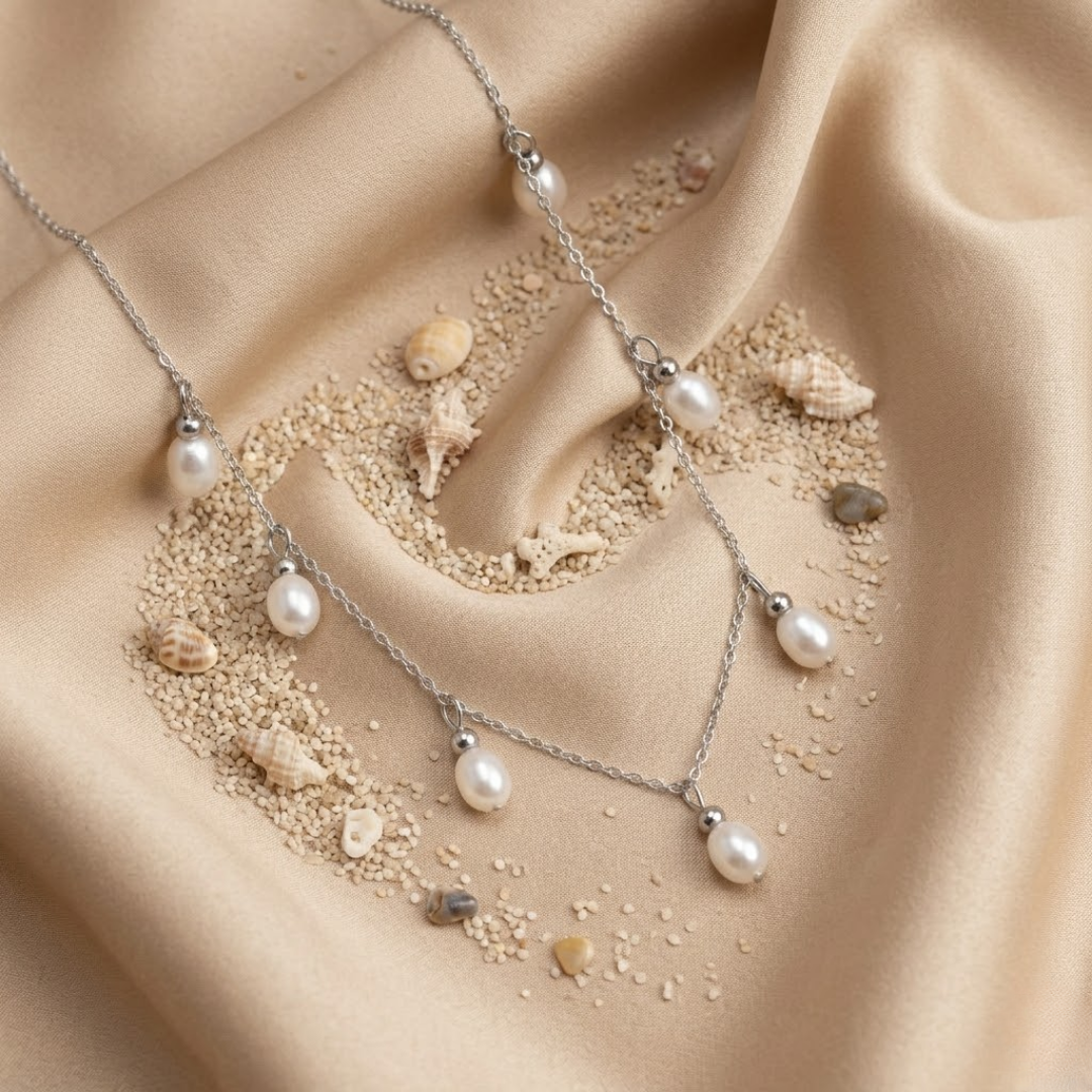 Perle Silver Floating Pearl Drop Necklace