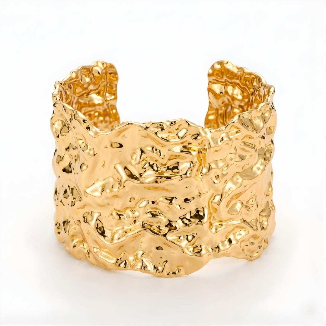 Gold Sculpted Wide Cuff Bracelet