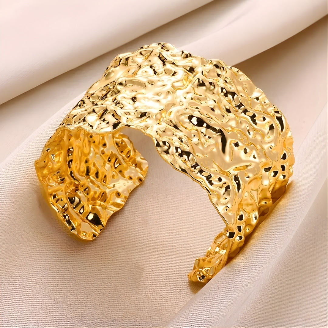 Gold Sculpted Wide Cuff Bracelet