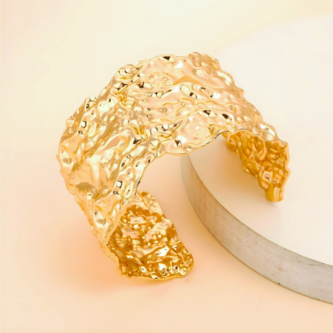 Gold Sculpted Wide Cuff Bracelet