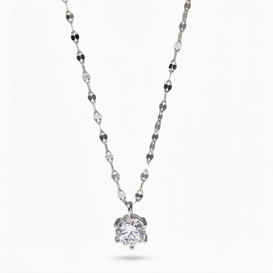 Silver Solitaire Zirconia Necklace