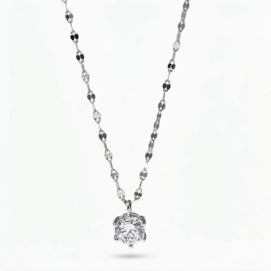 Silver Solitaire Zirconia Necklace