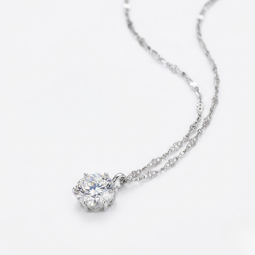 Silver Solitaire Zirconia Necklace