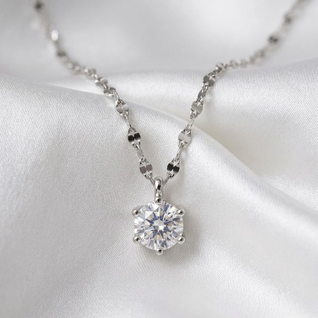 Silver Solitaire Zirconia Necklace
