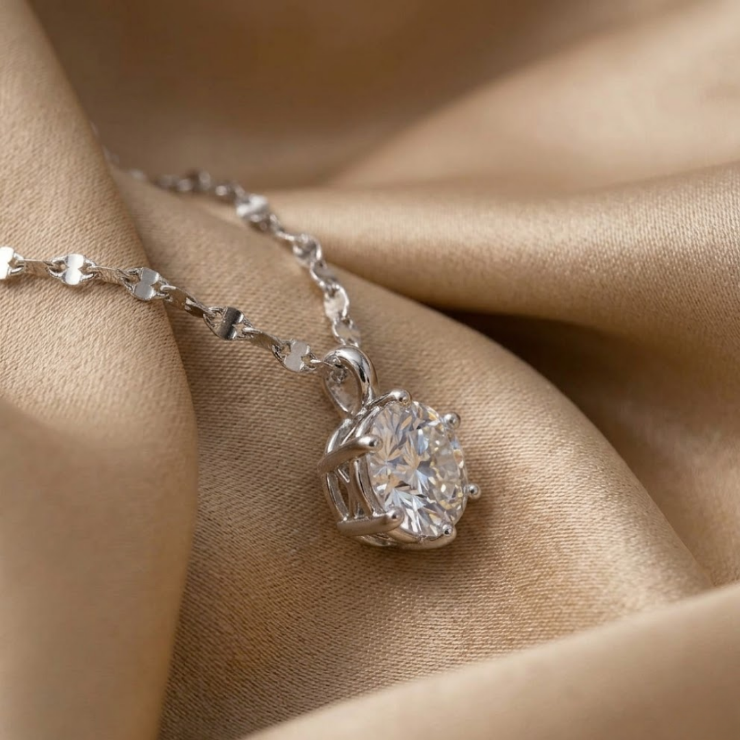 Silver Solitaire Zirconia Necklace