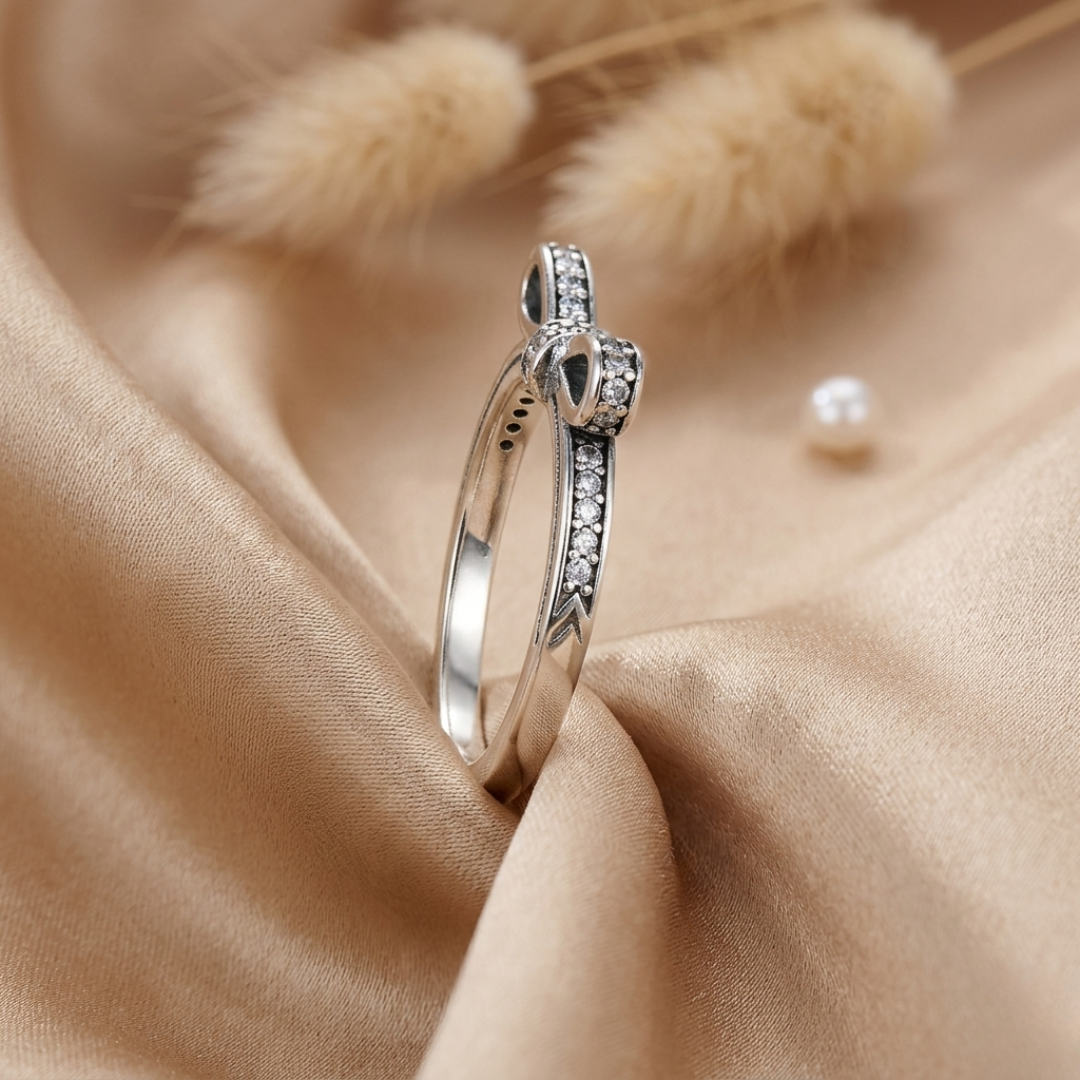 Crystal Bow Sterling Silver Ring