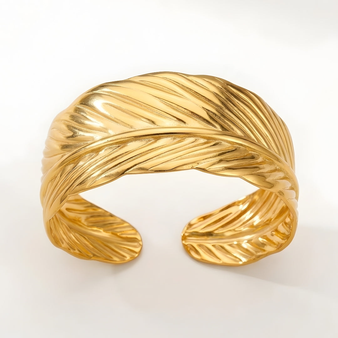 Golden Pluma Wide Cuff Bracelet