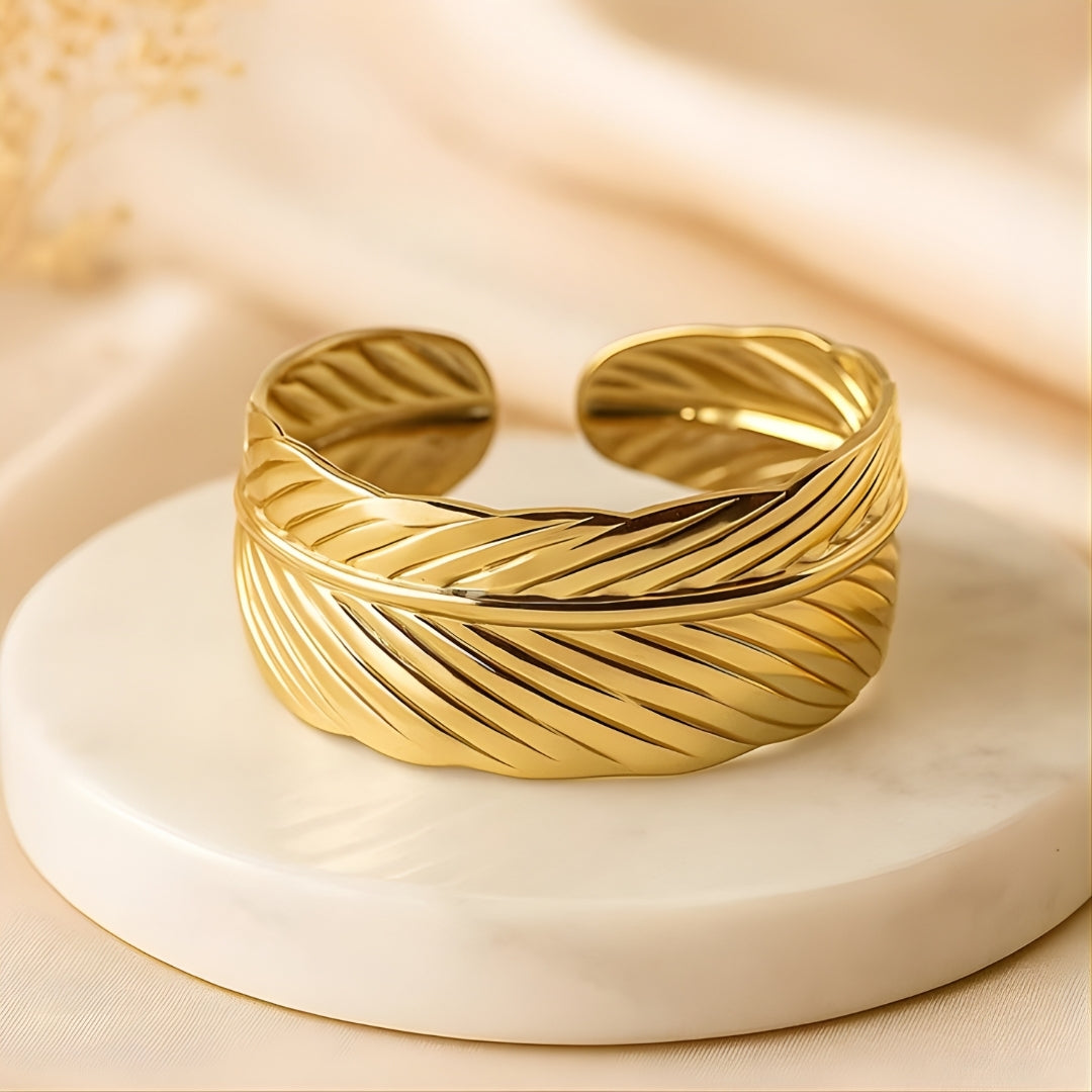 Golden Pluma Wide Cuff Bracelet