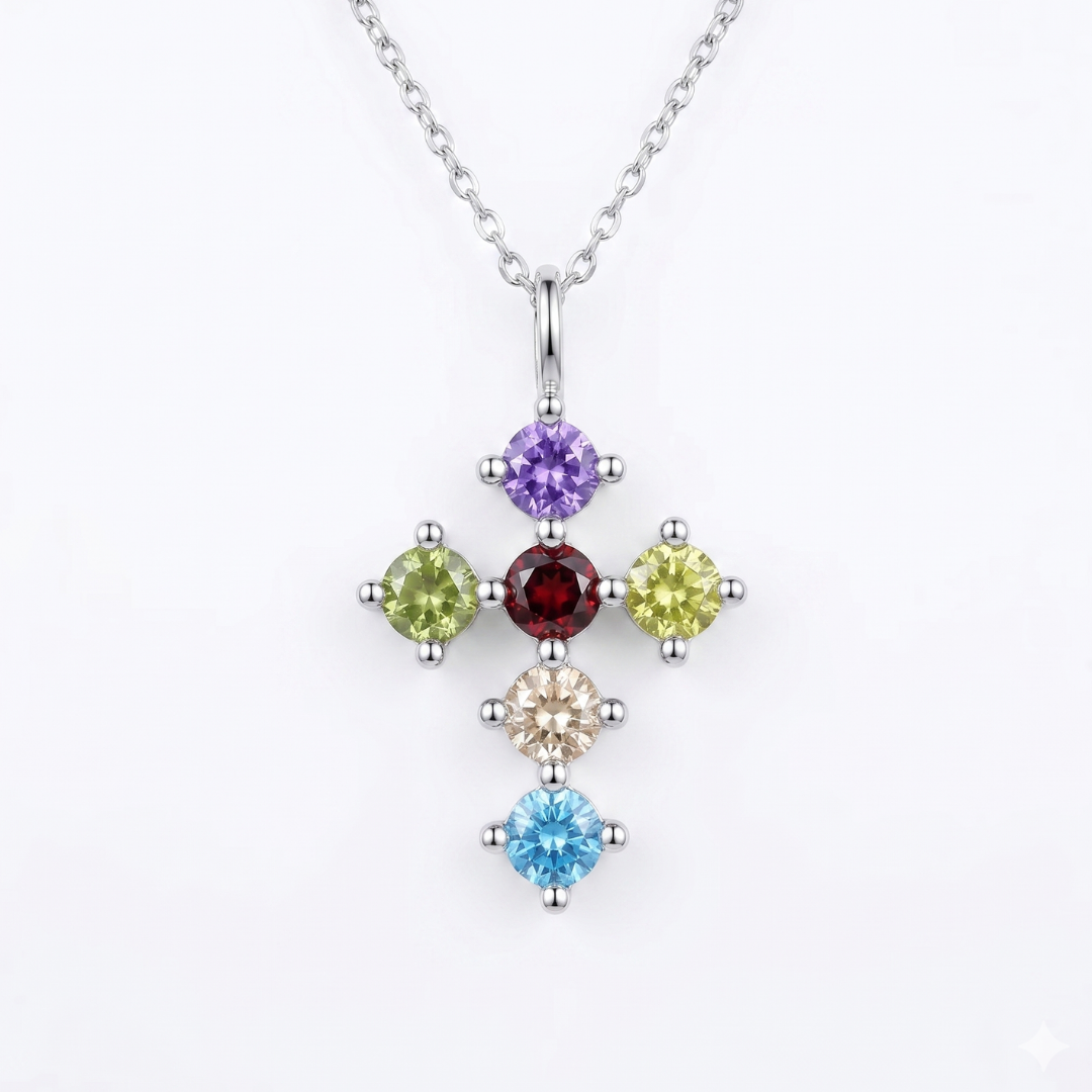 Rainbow Cross Zircon Necklace
