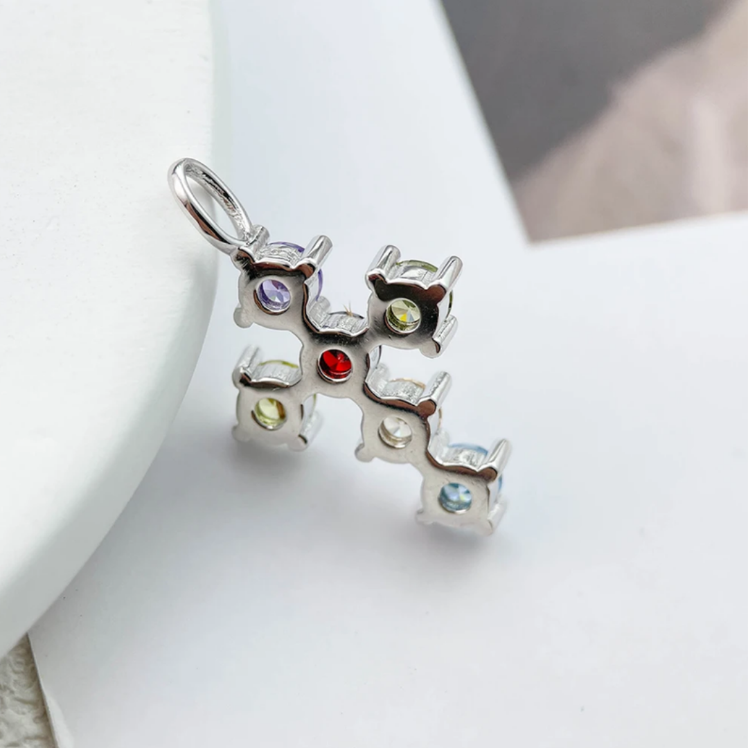 Rainbow Cross Zircon Necklace