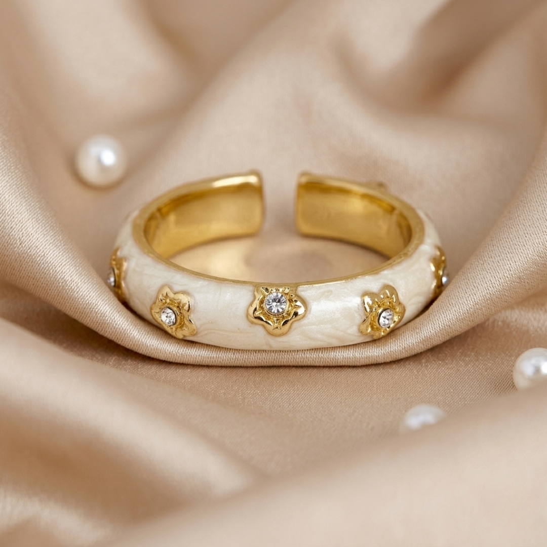 White Enamel Cloud Ring