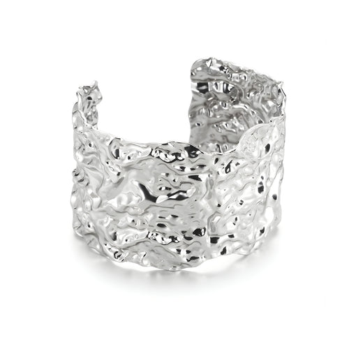 Silver Ripple Wide Cuff Steel Bracelet