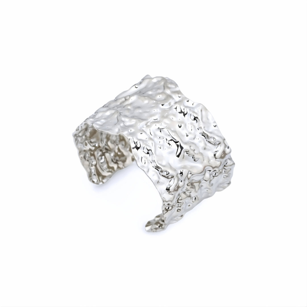 Silver Ripple Wide Cuff Steel Bracelet