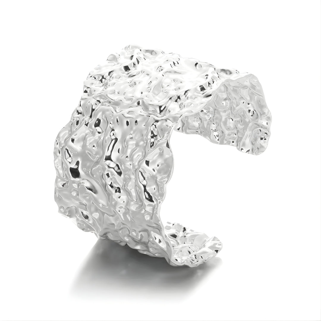 Silver Ripple Wide Cuff Steel Bracelet