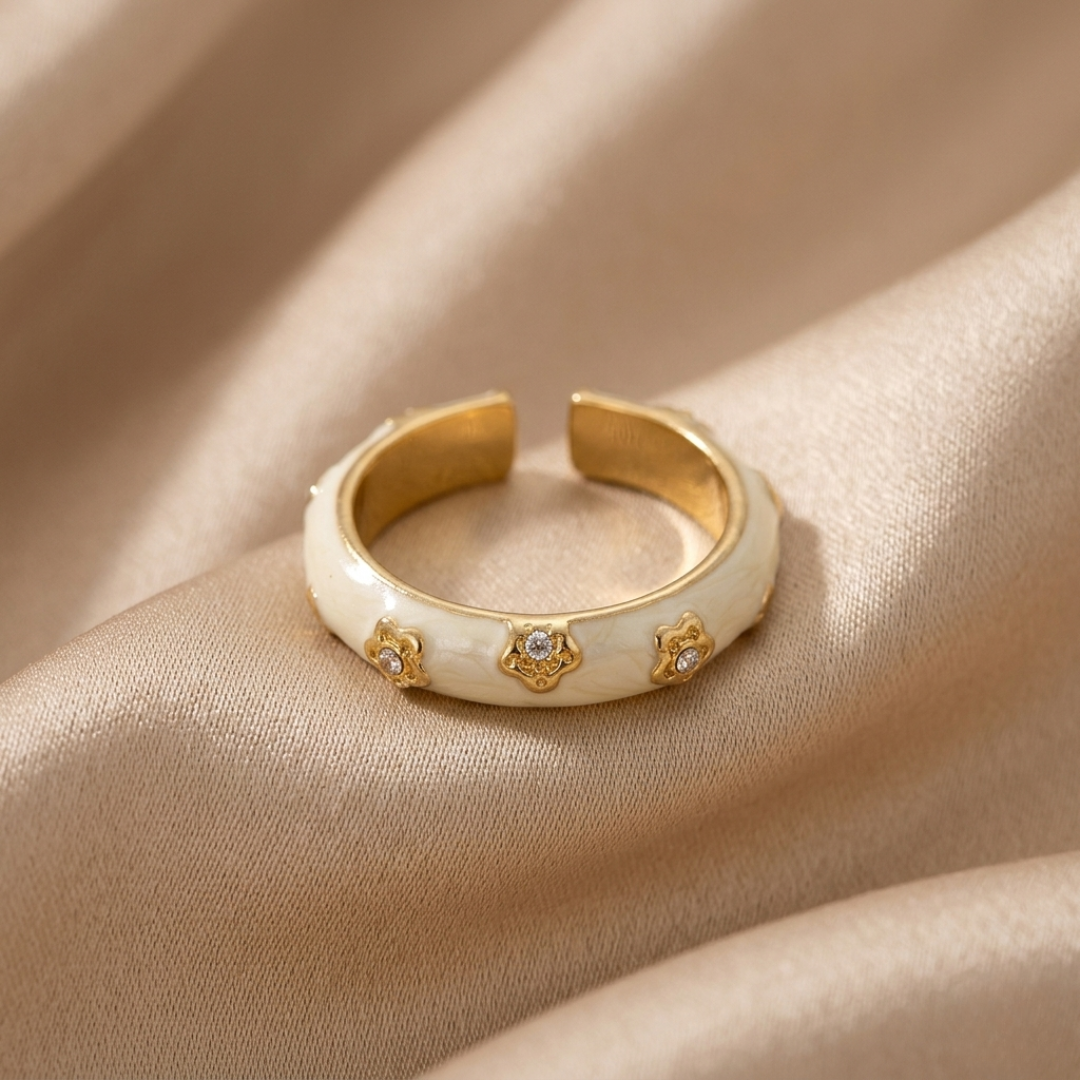 White Enamel Cloud Ring