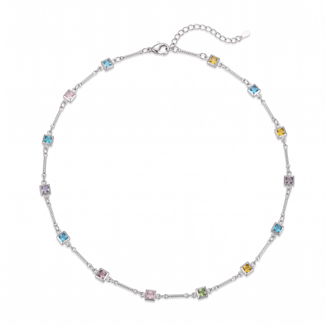 Prisma Silver Rhinestone Chain Necklace