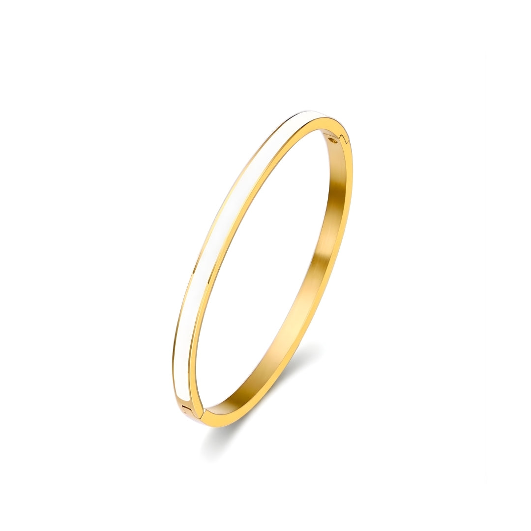 Pearl White Enamel Slim Steel Bracelet