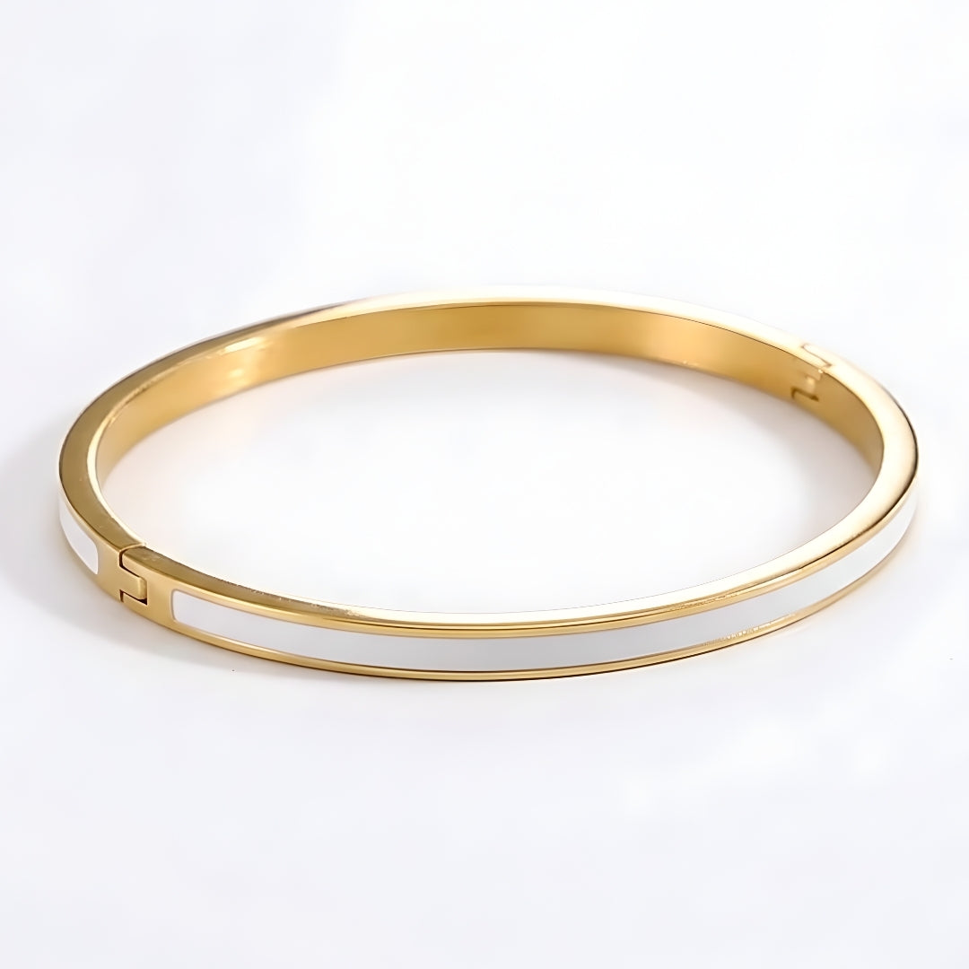Pearl White Enamel Slim Steel Bracelet