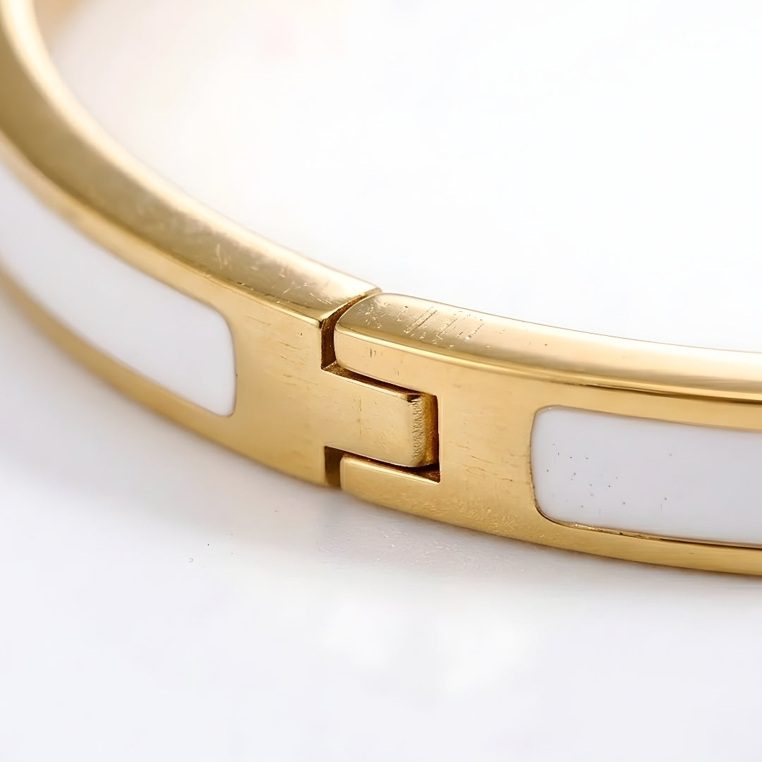 Pearl White Enamel Slim Steel Bracelet