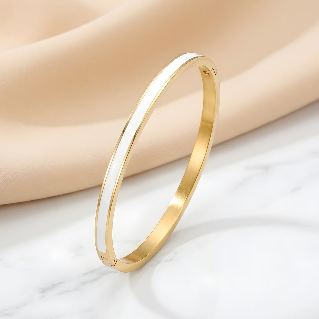 Pearl White Enamel Slim Steel Bracelet