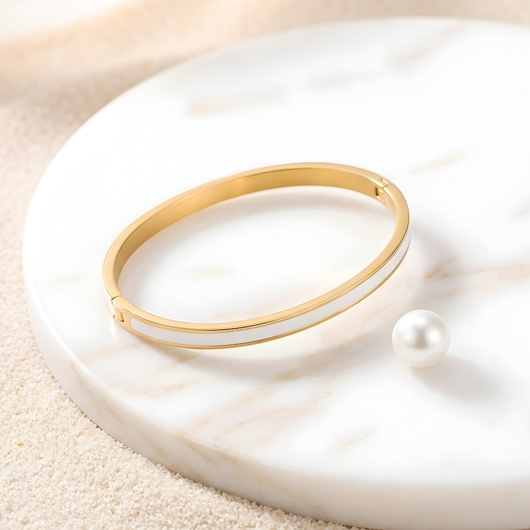 Pearl White Enamel Slim Steel Bracelet