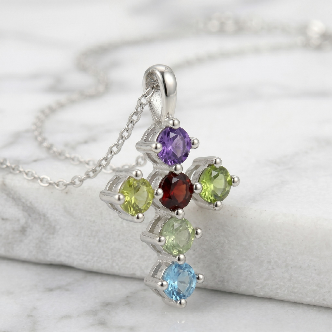 Rainbow Cross Zircon Necklace