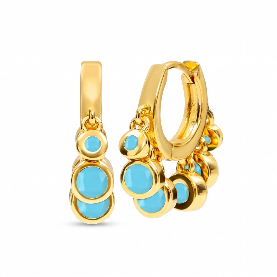 Gold Turquoise Bubble Huggie Earrings