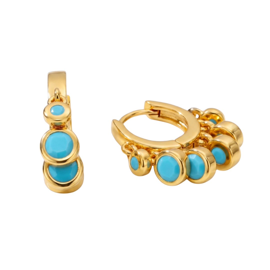 Gold Turquoise Bubble Huggie Earrings