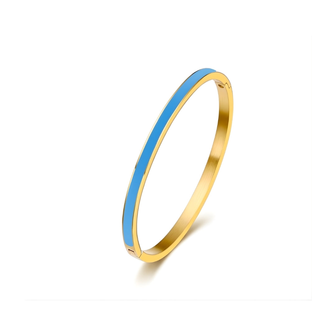 Aqua Enamel Slim Steel Bracelet