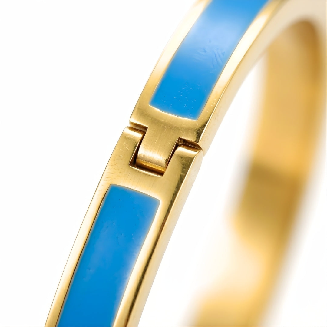 Aqua Enamel Slim Steel Bracelet