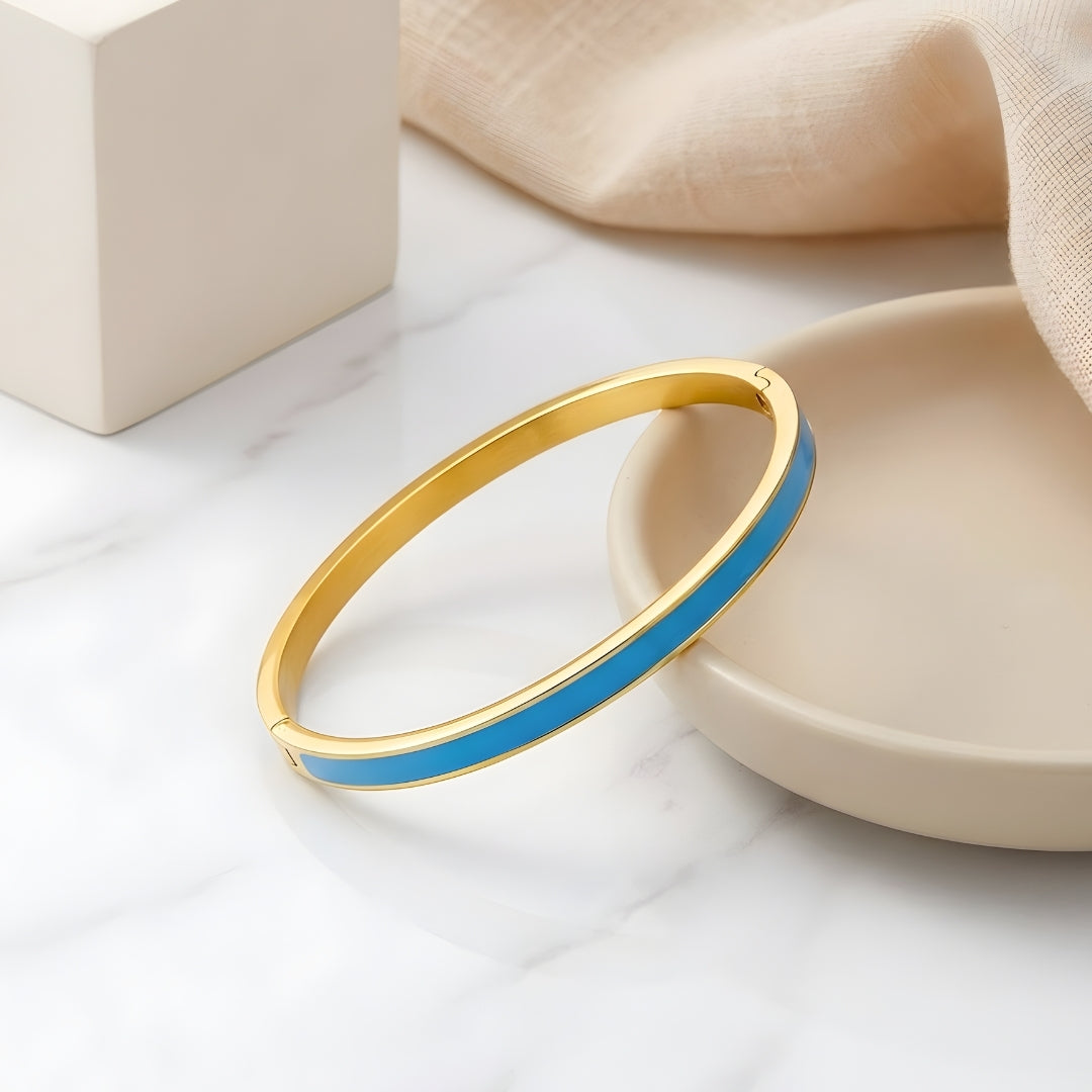 Aqua Enamel Slim Steel Bracelet