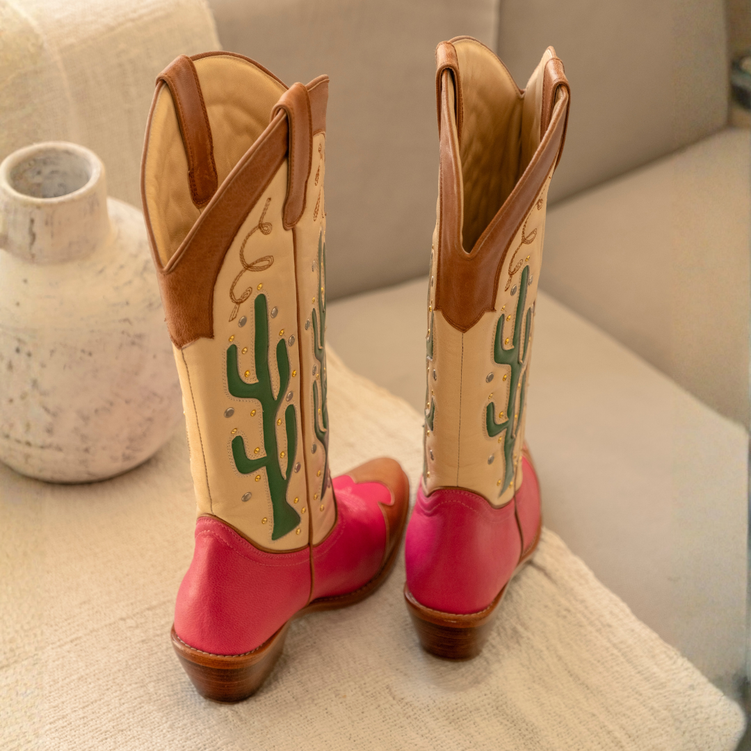 Cactus Boots | Pink and Tan