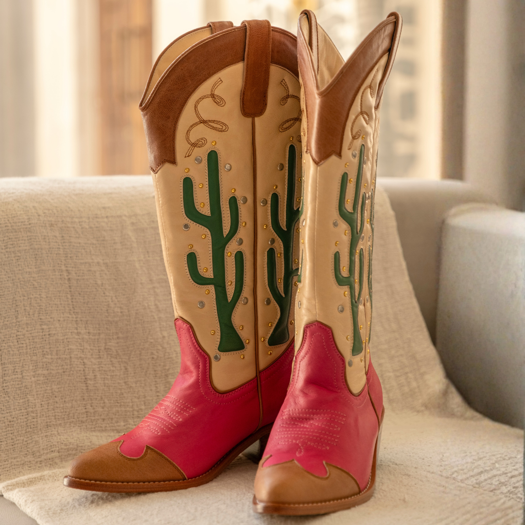Cactus Boots | Pink and Tan