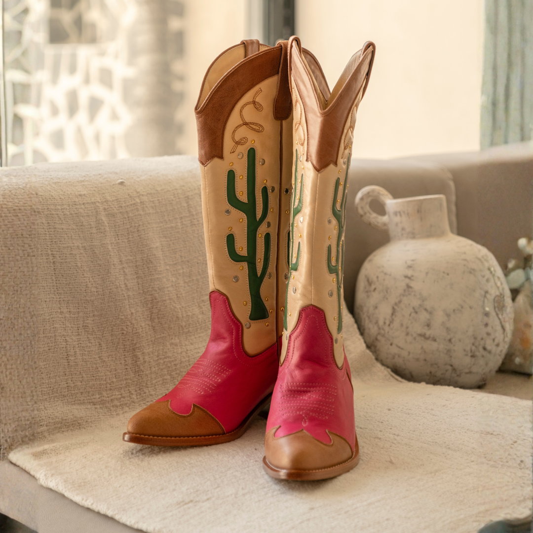 Cactus Boots | Pink and Tan