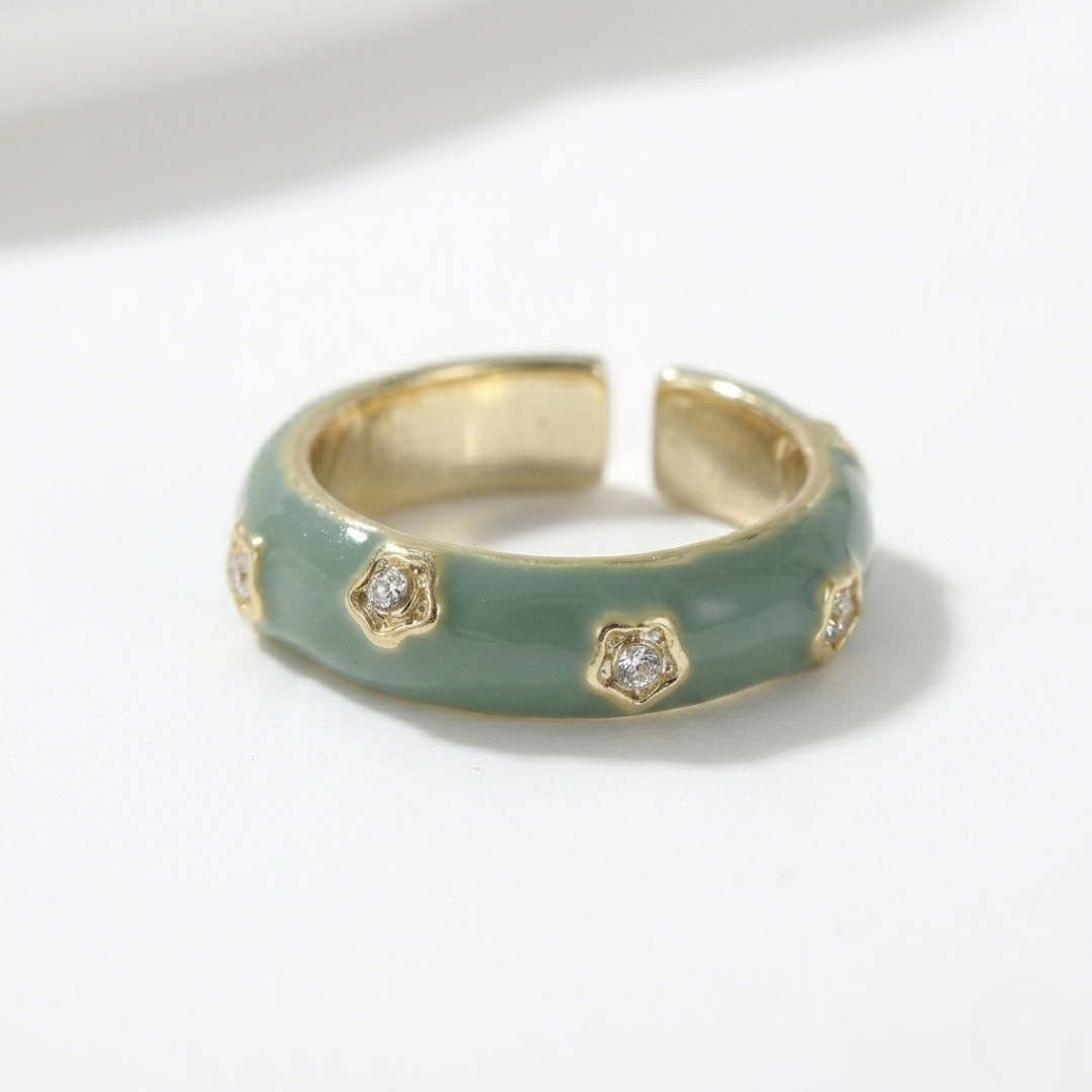 Sage Enamel Flower Ring