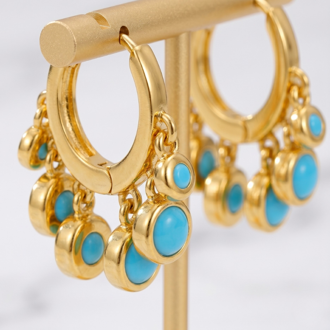 Gold Turquoise Bubble Huggie Earrings