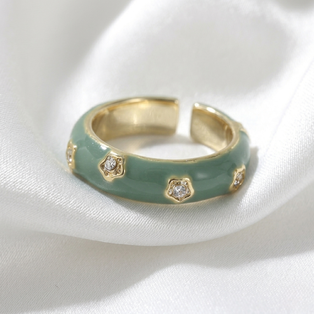 Sage Enamel Flower Ring